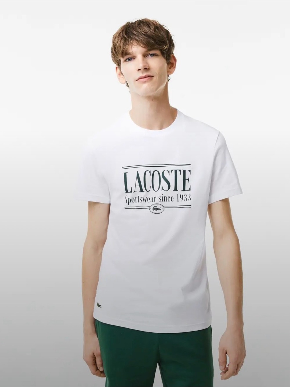 Lacoste White Crewneck Tee with Dark Green Logo